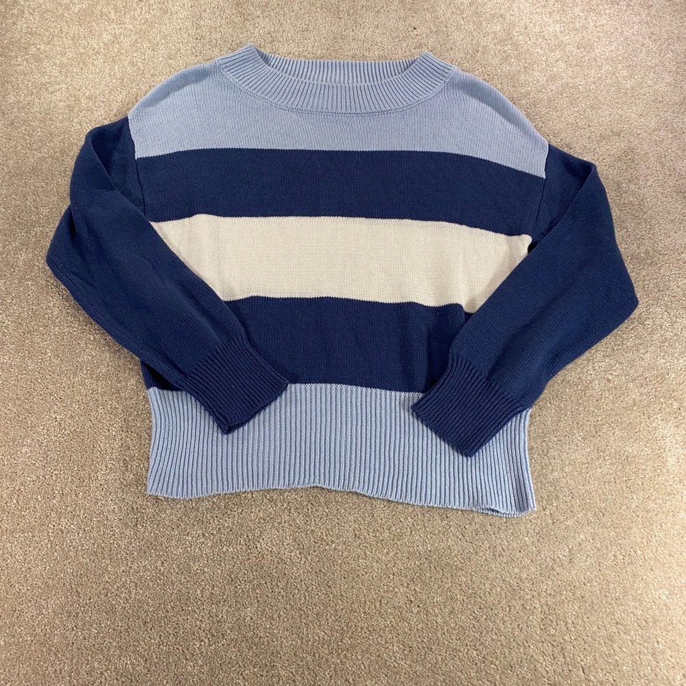 Lucky Brand Striped Sweater Womens Small Blue Colorblock Crew Neck Drop Shoulder